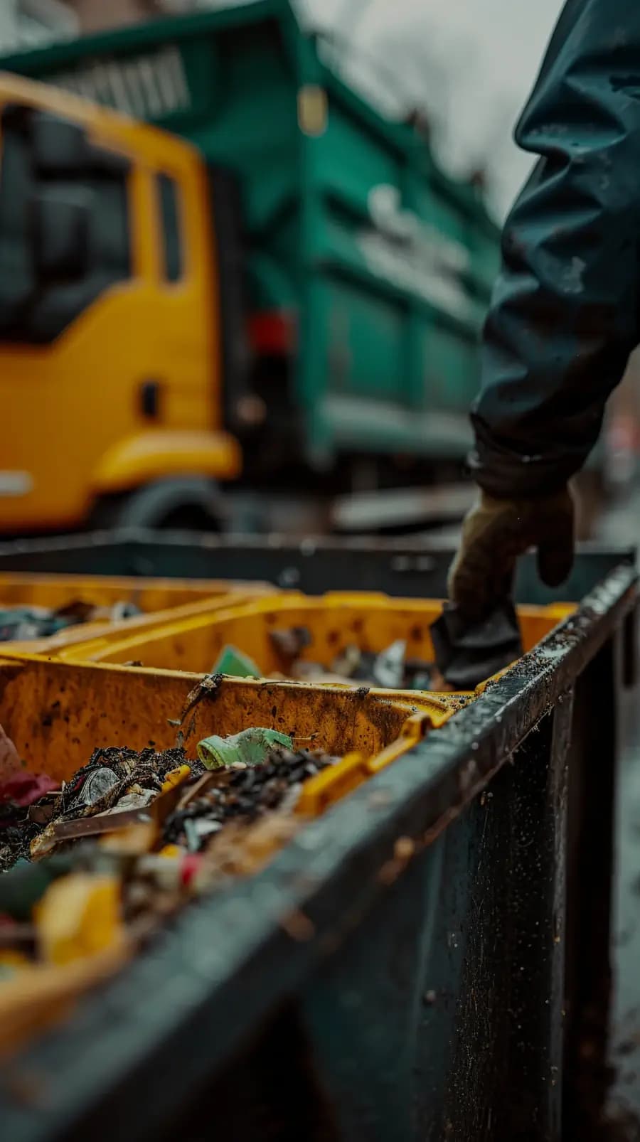 Image of man loading trash bins next to a trash truck